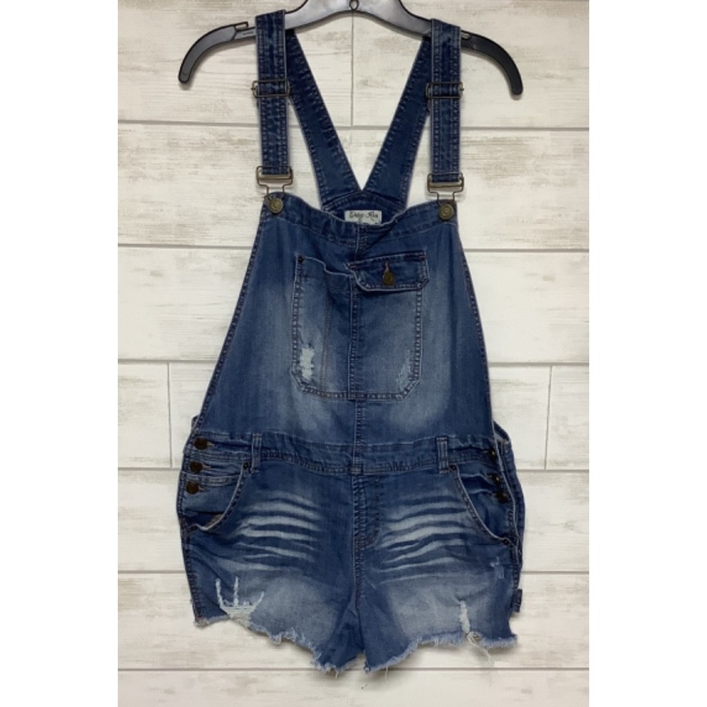 INDIGO REIN Y2K Juniors 13 Overall Shorts Shortalls Denim Stretch Cut Off